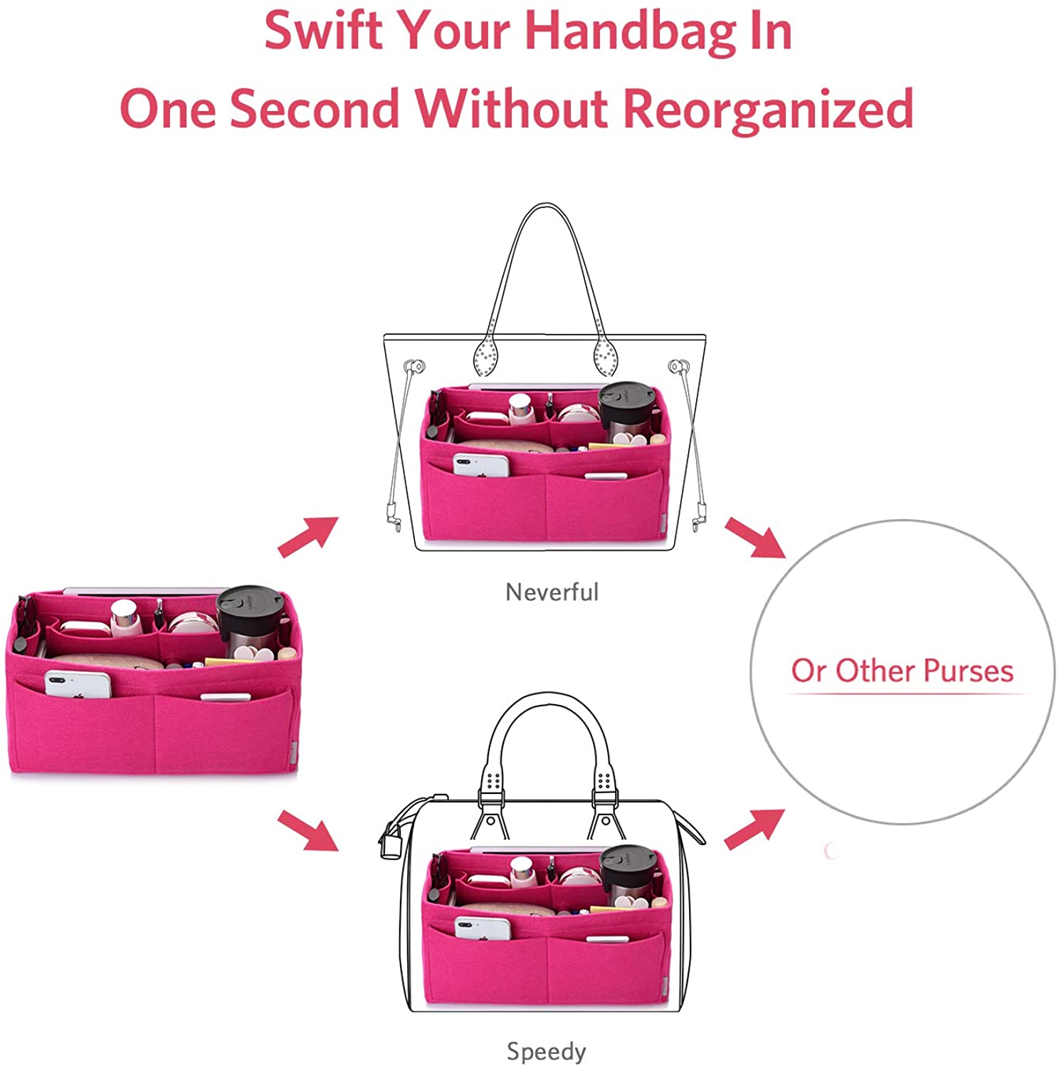 Felt Purse Organizer, Bag in Bag Organizer For Tote & Handbag Speedy Neverfull, Medium Large Extra Large
