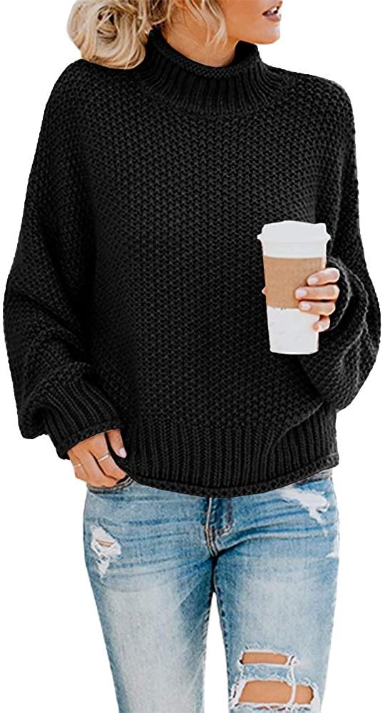 Saodimallsu Womens Turtleneck Oversized Sweaters Batwing Long Sleeve Pullover Loose Chunky Knit Jumper - JOY2ESpree