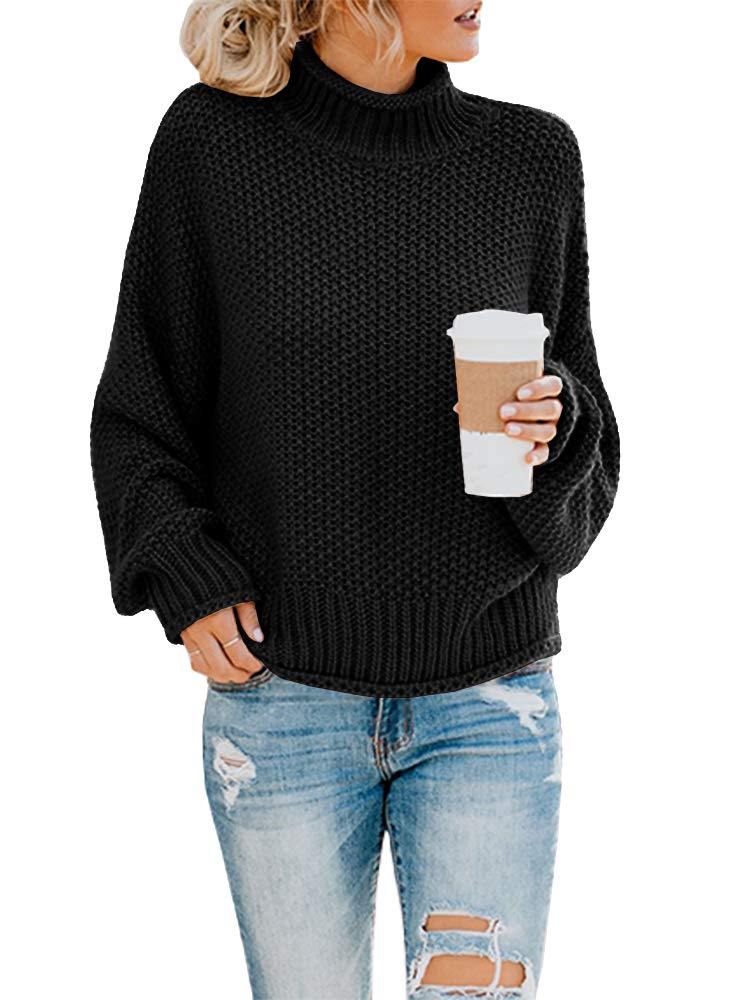 Saodimallsu Womens Turtleneck Oversized Sweaters Batwing Long Sleeve Pullover Loose Chunky Knit Jumper - JOY2ESpree