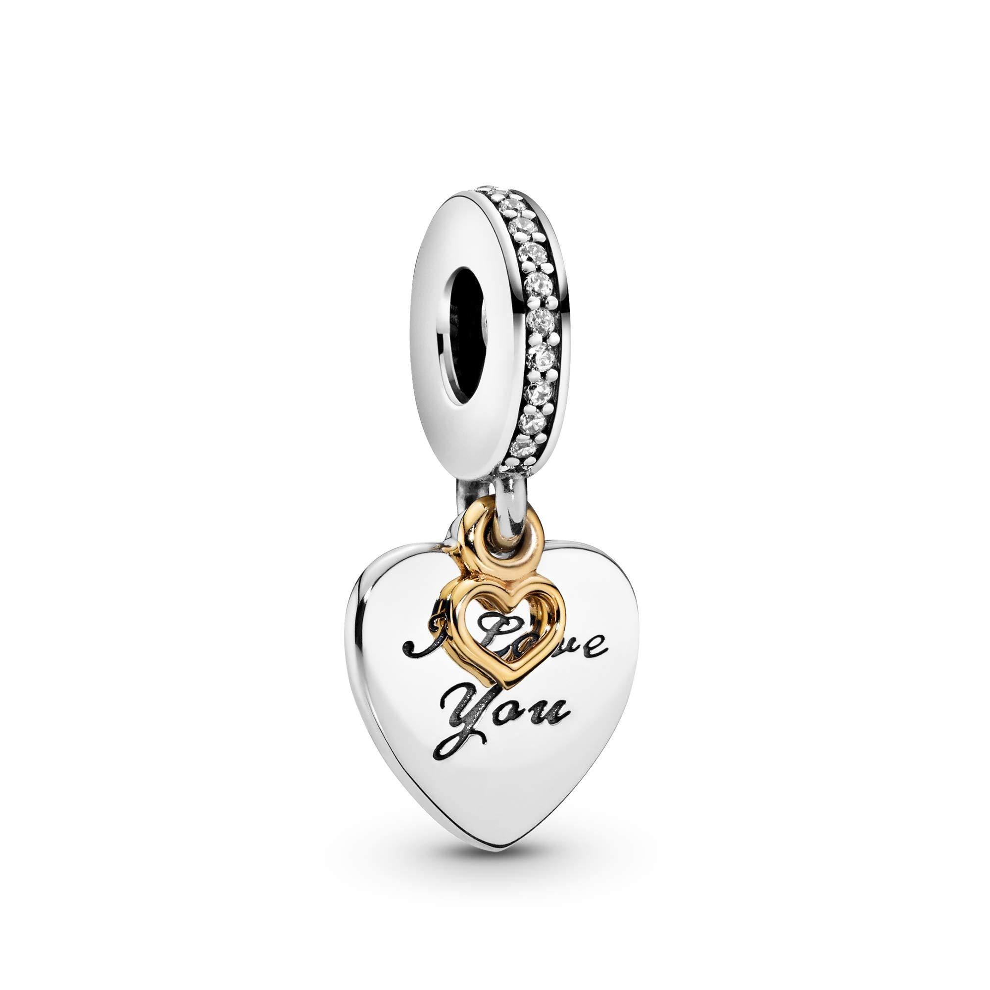Pandora Jewelry I Love You Forever Heart Dangle Cubic Zirconia Charm in Sterling Silver and 14K Yellow Gold - JOY2ESpree