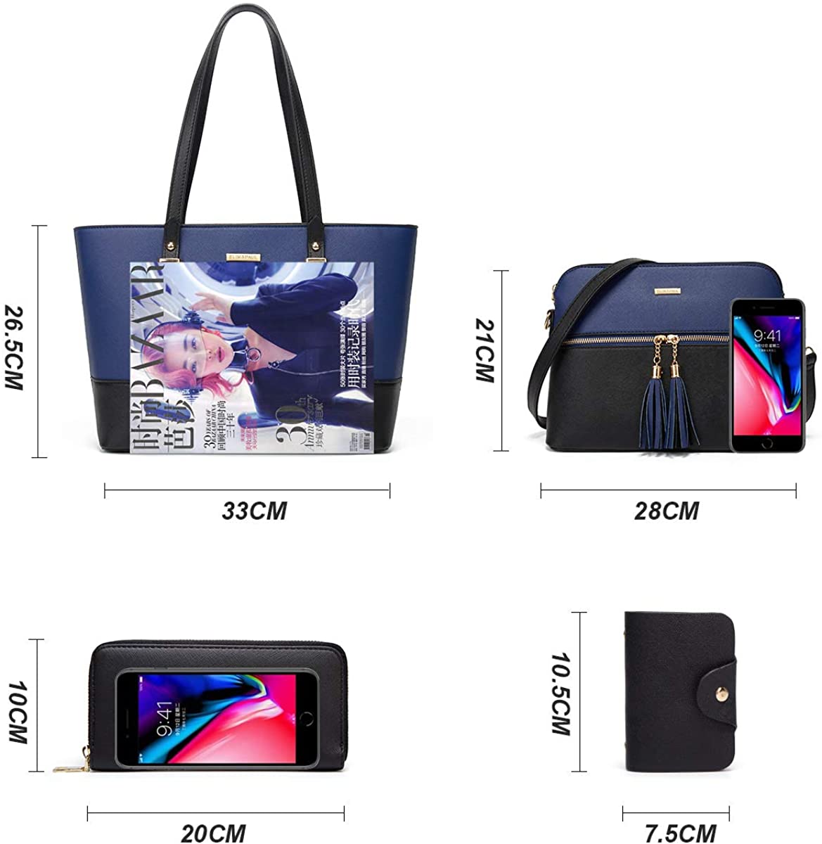Women Fashion Handbags Wallet Tote Bag Shoulder Bag Top Handle Satchel Purse Set 4pcs