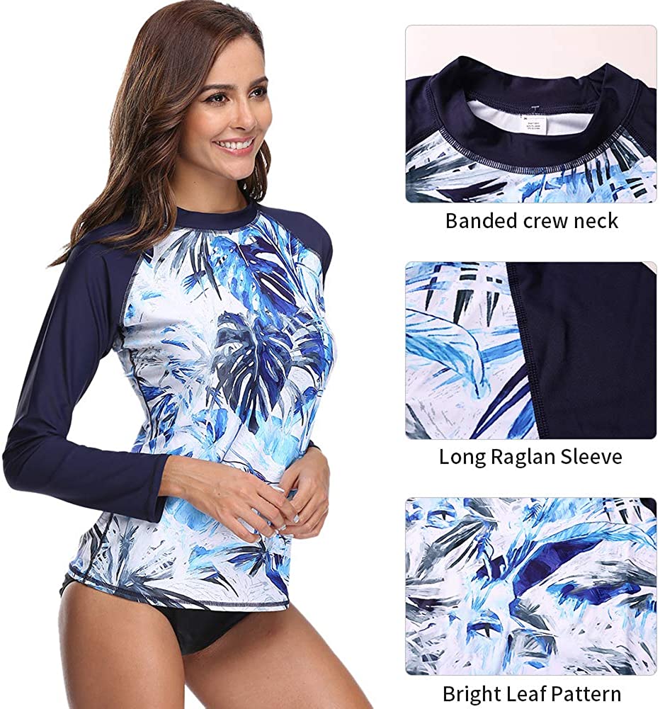 CharmLeaks Women's Long Sleeve Rashguard UPF 50 Sun Protection Swimsuit Top Striped Swim Shirts