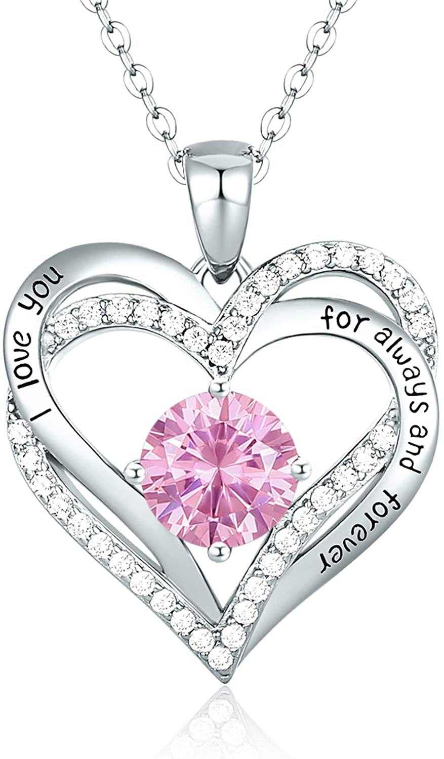 CDE Forever Love Heart Women Necklace 925 Sterling Silver Rose Gold Plated Birthstone Pendant Necklaces for Women - JOY2ESpree