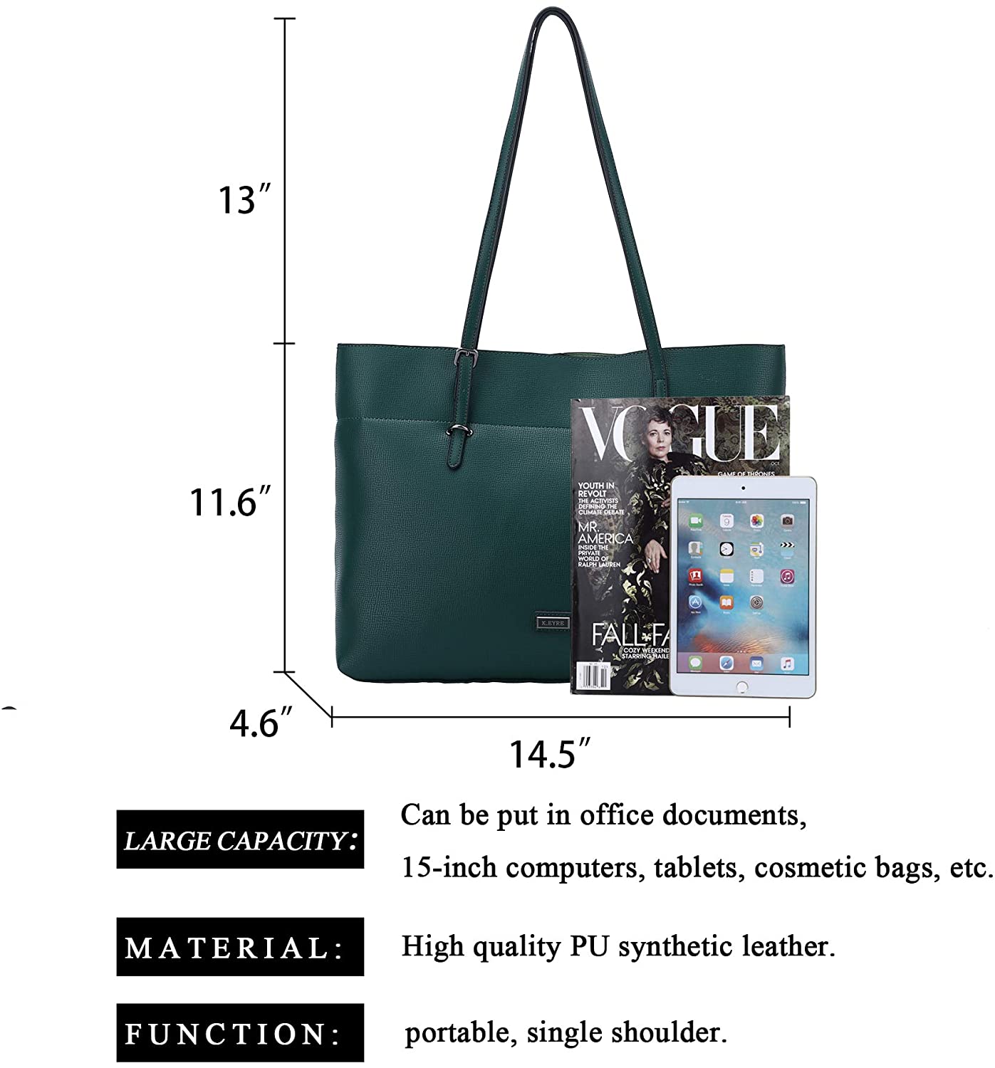 K.EYRE Women's Soft Faux Leather Tote Bag Purse Handbags Wallet Tote Shoulder Bag Purse Large Capacity