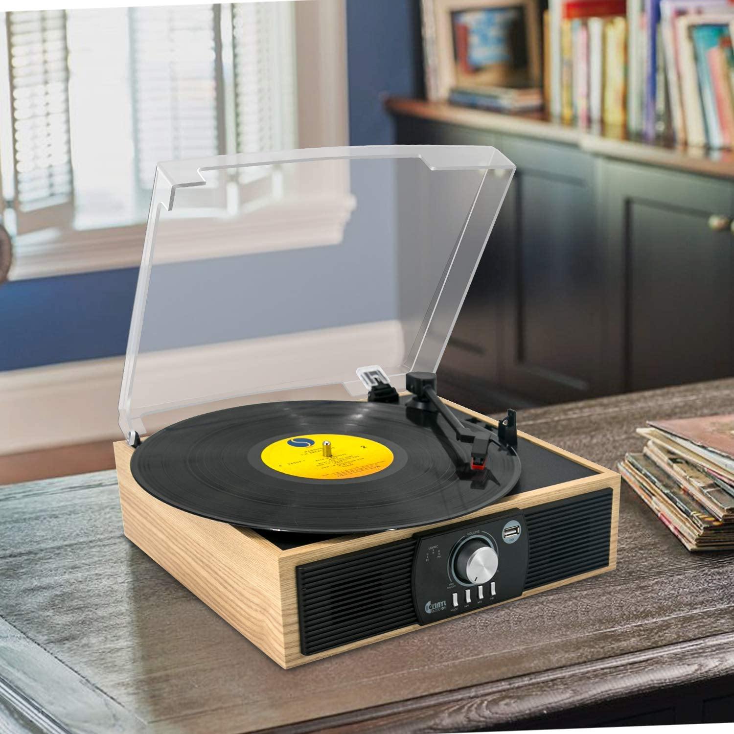 Bluetooth Record Player 3 Speed Craftmanship Turntable with Built-in Premium Speakers Support USB Playback/Recording (Black)… - JOY2ESpree