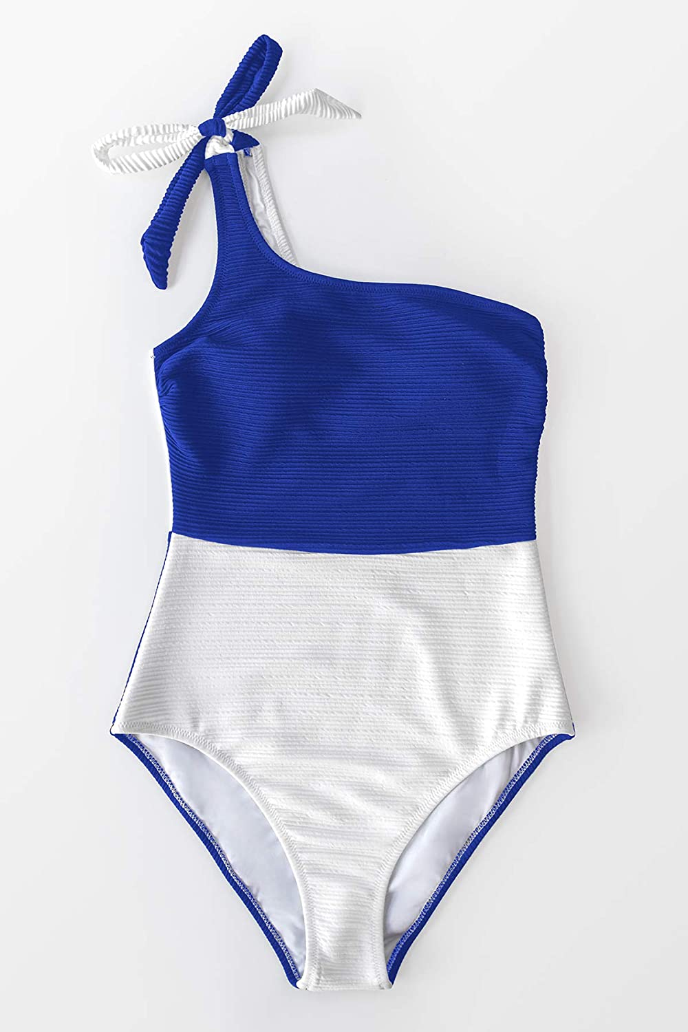 CUPSHE Women's One Piece Swimsuit Color Block One Shoulder Bowknot Bathing Suit