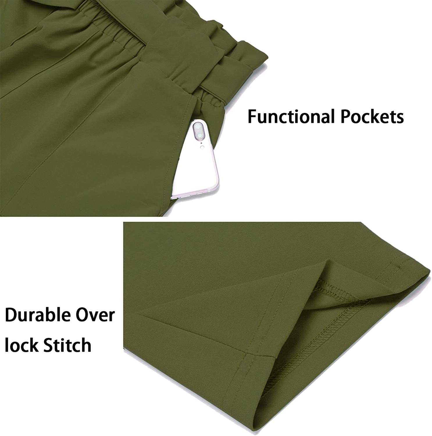 Freeprance Women's Pants Casual Trouser Paper Bag Pants Elastic Waist Slim Pockets