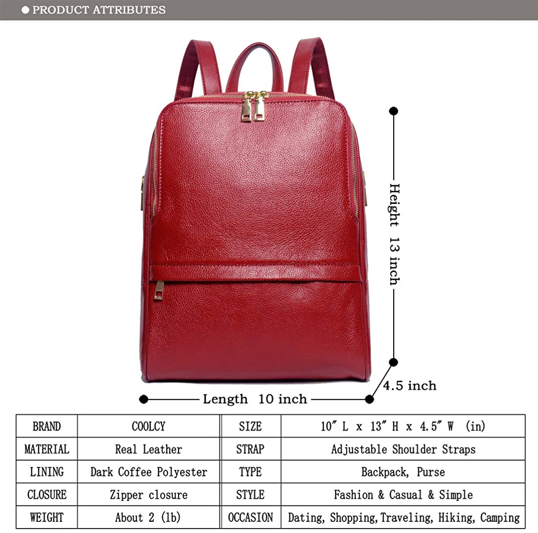 Coolcy Hot Style Women Real Genuine Leather Backpack Fashion Bag