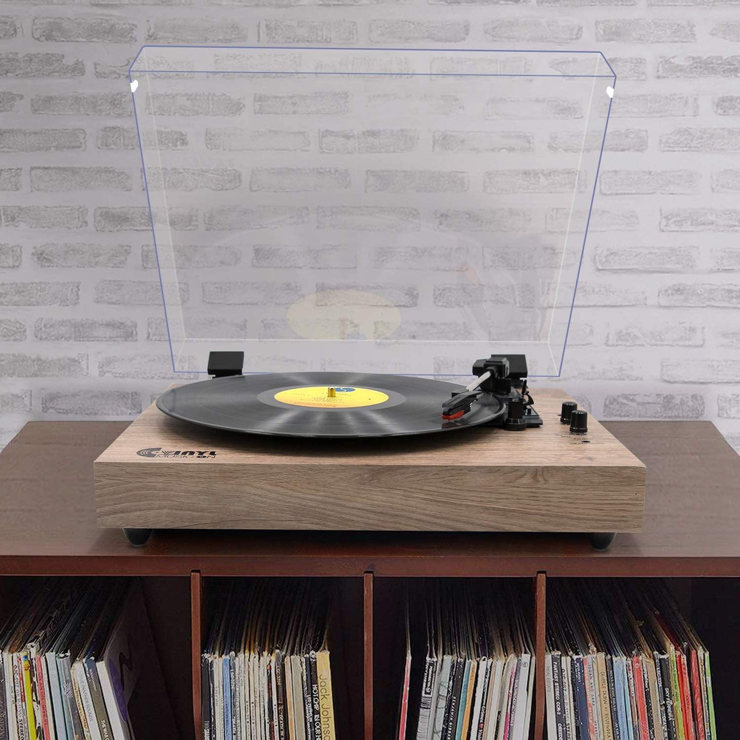 Retro Record Player for 33/45/78 RPM Vinyl Records,Bluetooth Belt-Drive Turntable - JOY2ESpree