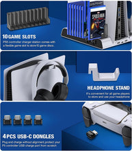 
                        
                          Load image into Gallery viewer, PS5 Accessories Stand Cooling Fan, PS5 Stand with Cooling Fan And Controller Charger Station for Playstation 5 Console - JOY2ESpree
                        
                      