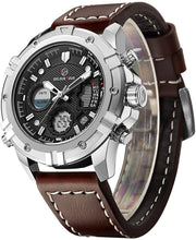 
                        
                          Load image into Gallery viewer, Mens Sport Watch Digital Analog Quartz Waterproof Multifunctional Military Leather Wrist Watches
                        
                      