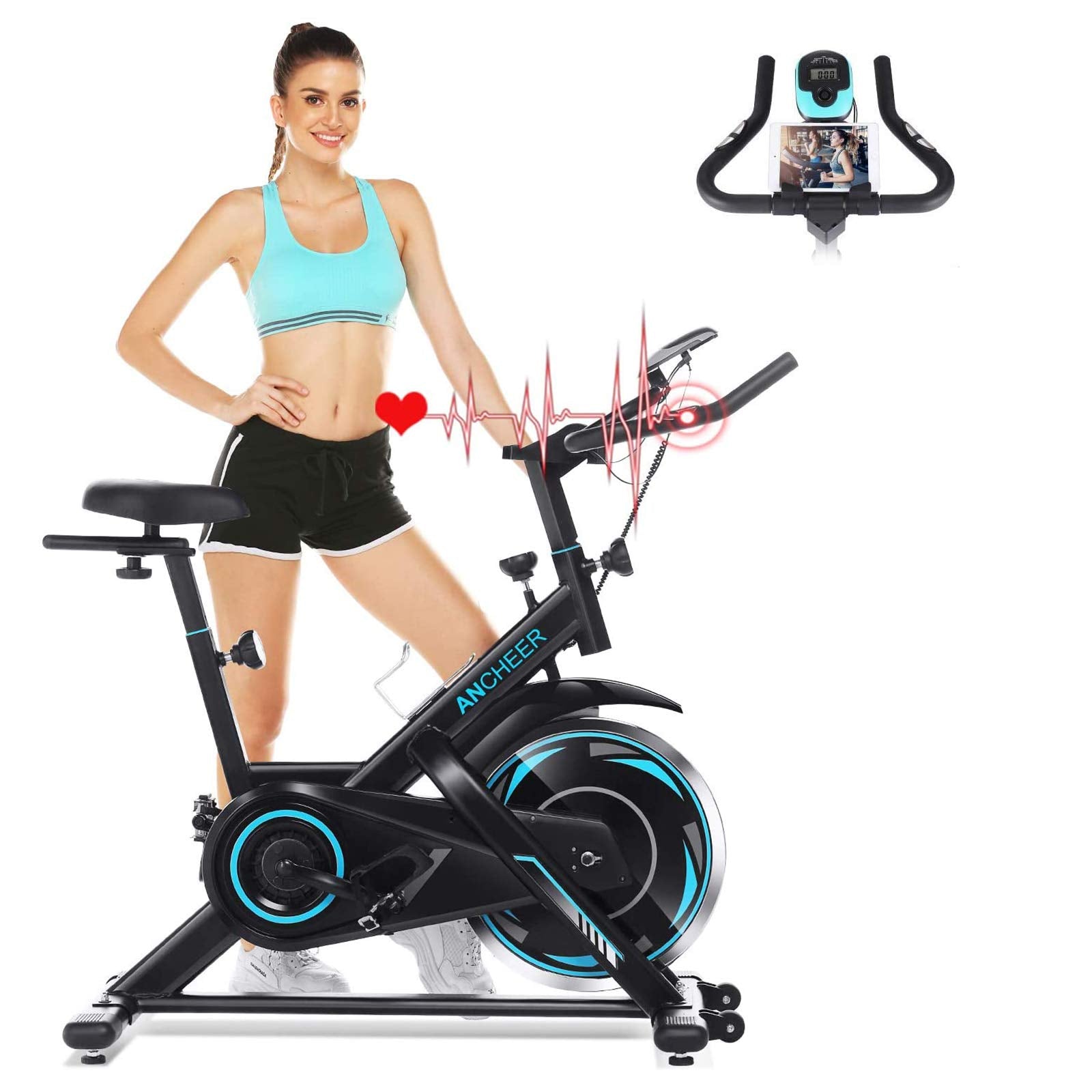 ANCHEER Exercise Bikes, Indoor Cycling Stationary Bike, Belt Drive, Adjustable Resistance, LCD Monitor - JOY2ESpree