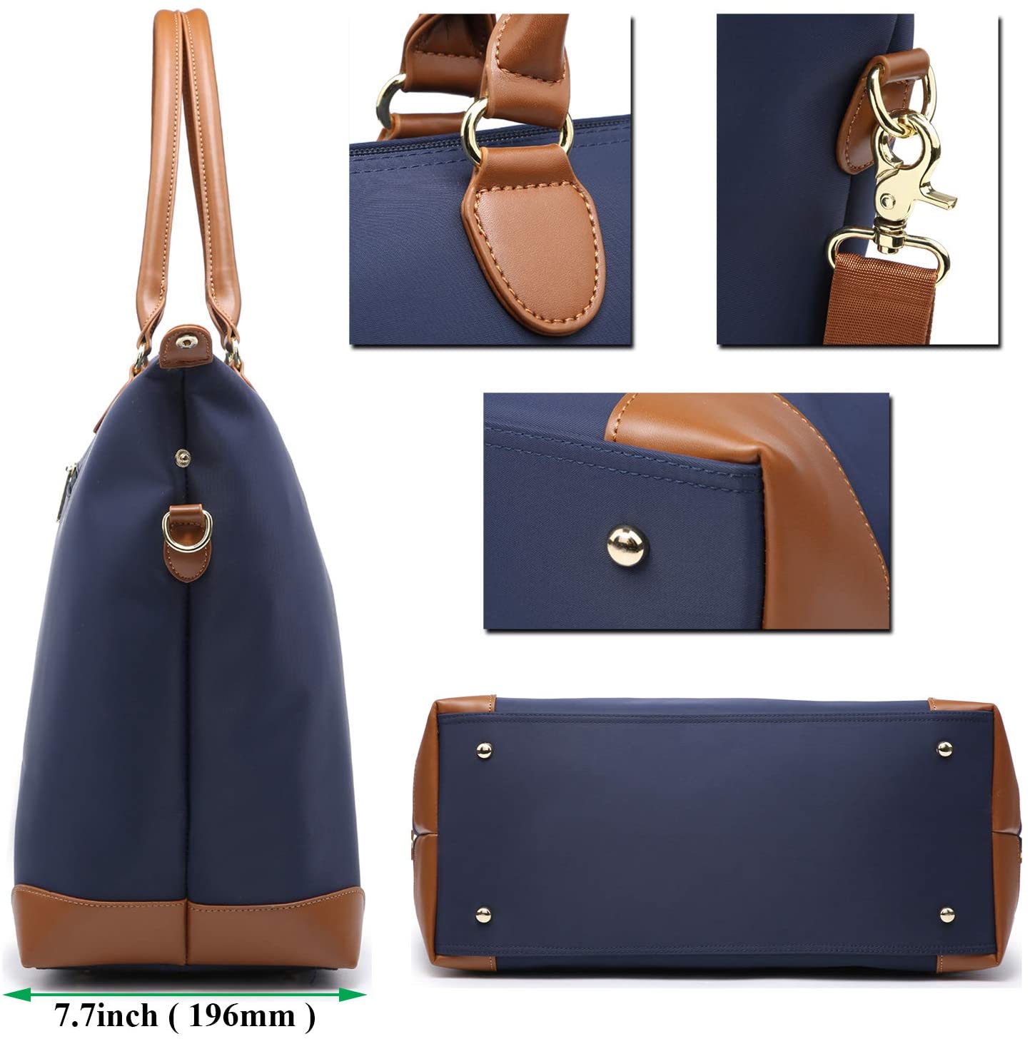 NNEE Large Oversized Water Resistance Nylon Tote Bag With Multiple Pocket Design (Navy)