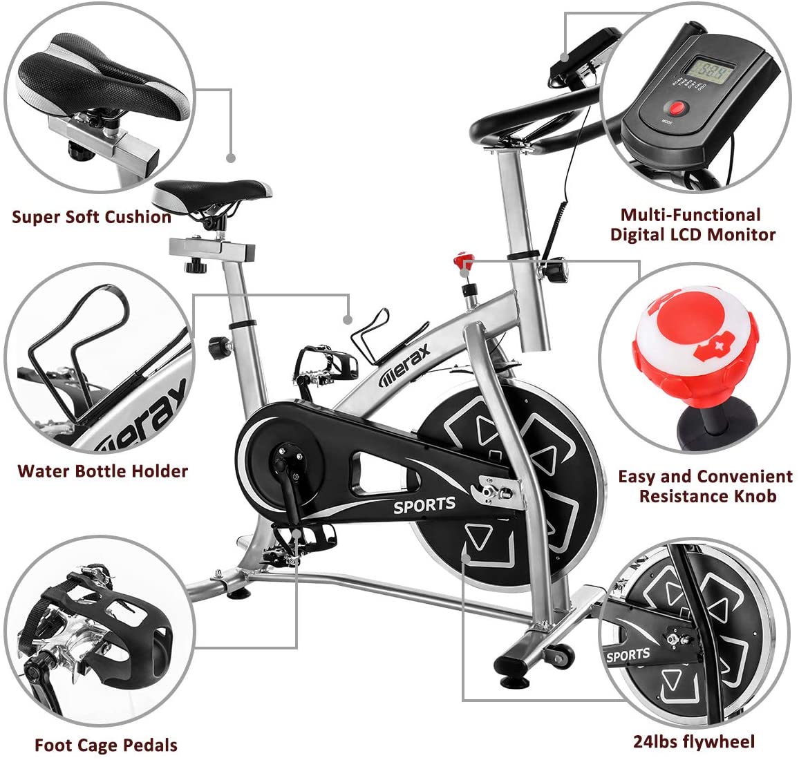Merax Exercise Bike Spin Bike Stationary Indoor Cycling Bike Workout Bike for Home Use - JOY2ESpree