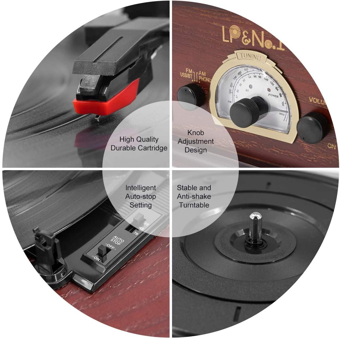 LP&NO.1 Record Player, Classic Bluetooth Turntable with USB Recording - JOY2ESpree