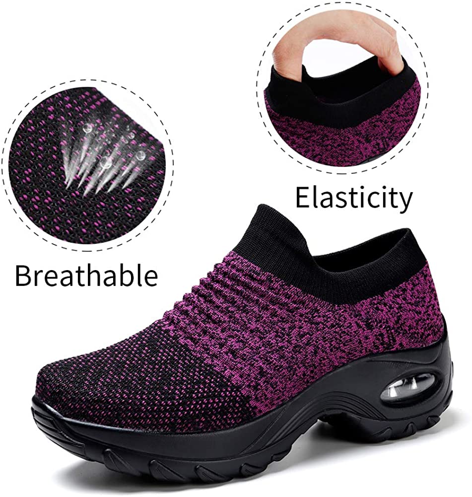 STQ Slip On Breathe Mesh Walking Shoes Women Fashion Sneakers Comfort Wedge Platform Loafers