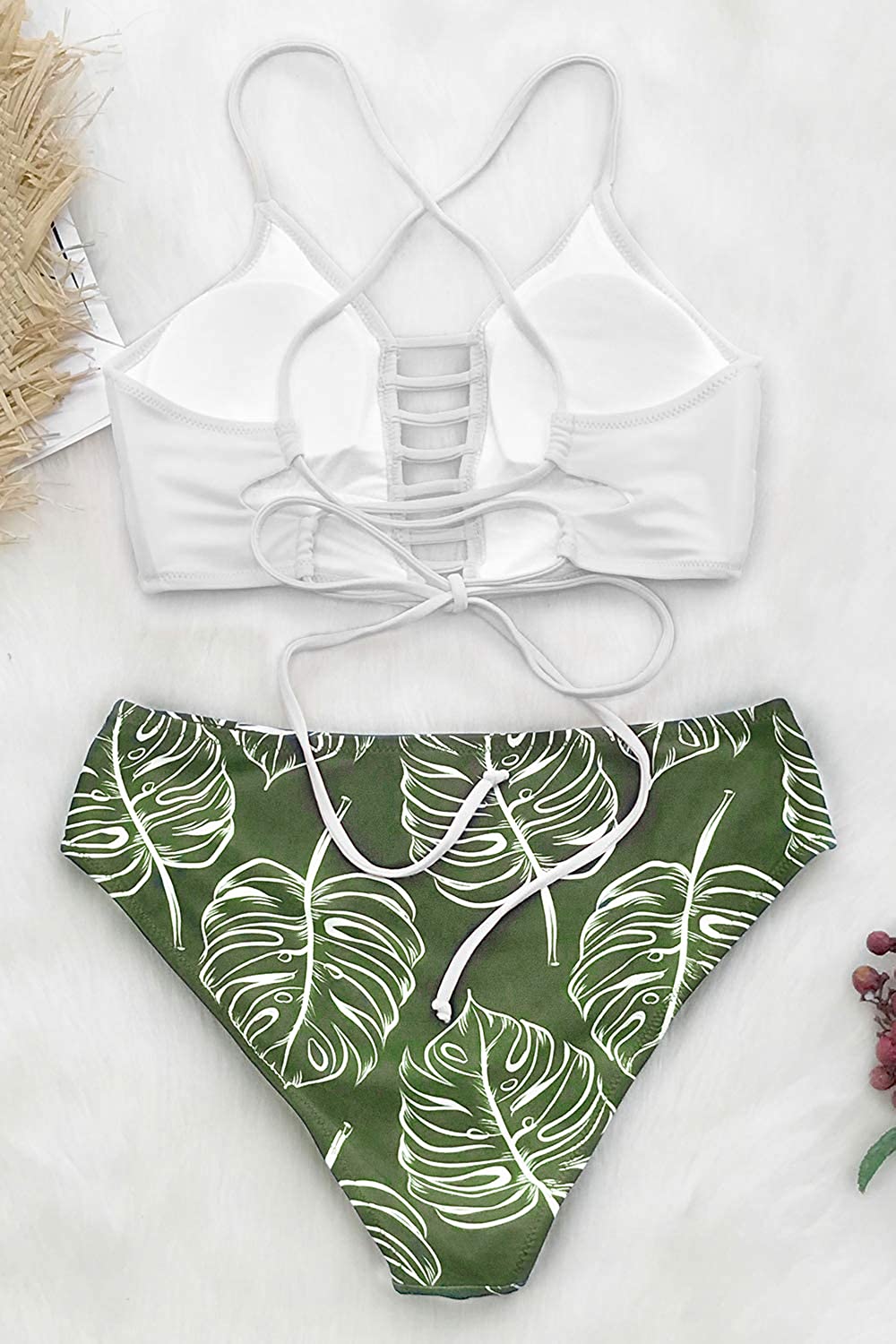 CUPSHE Women’s Bikini Swimsuit Floral Print Lace Up Strappy Two Piece Bathing Suit