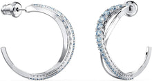 
                        
                          Load image into Gallery viewer, SWAROVSKI Women's Twist Hoop Earrings Collection, Rhodium Finish, Blue Crystals, Clear Crystals - JOY2ESpree
                        
                      