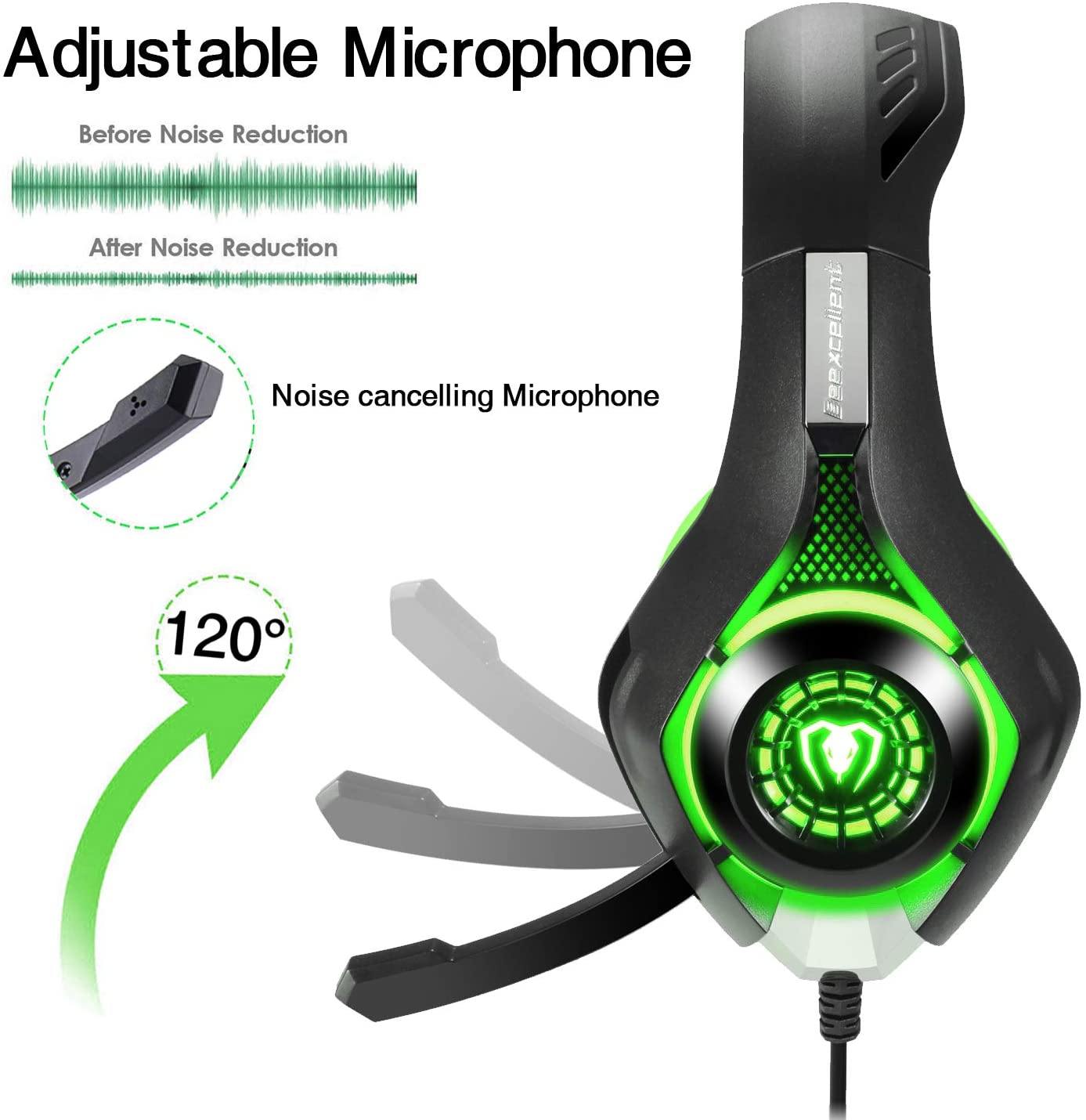 BlueFire Stereo Gaming Headset for Playstation 4 PS4 Over-Ear Headphones with Mic and LED Lights for Xbox One, PC, Laptop(Green) - JOY2ESpree