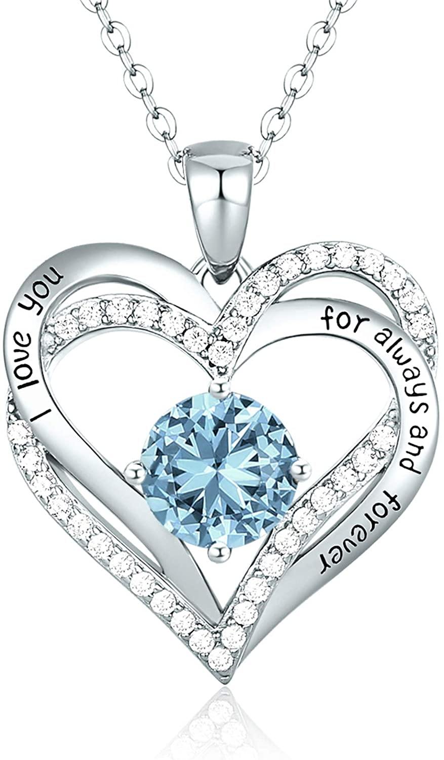 CDE Forever Love Heart Women Necklace 925 Sterling Silver Rose Gold Plated Birthstone Pendant Necklaces for Women - JOY2ESpree