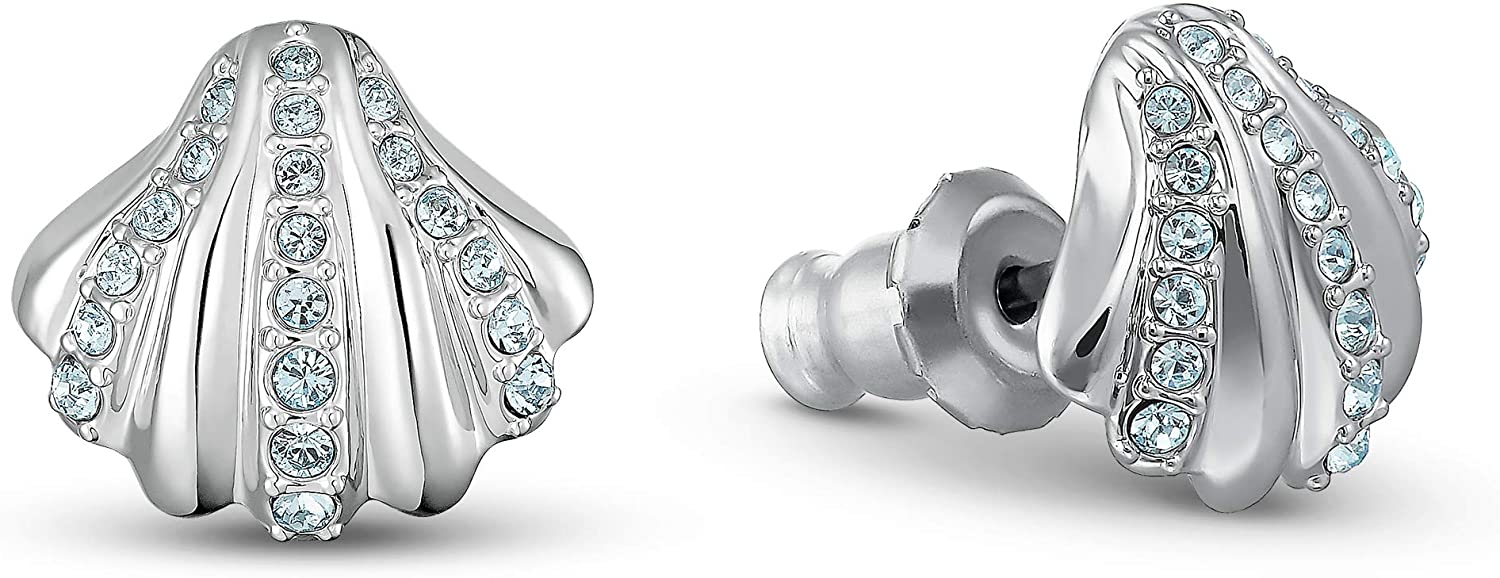 SWAROVSKI Women's Shell Jewelry Collection, Rhodium Finish, Aqua Blue Crystals - JOY2ESpree