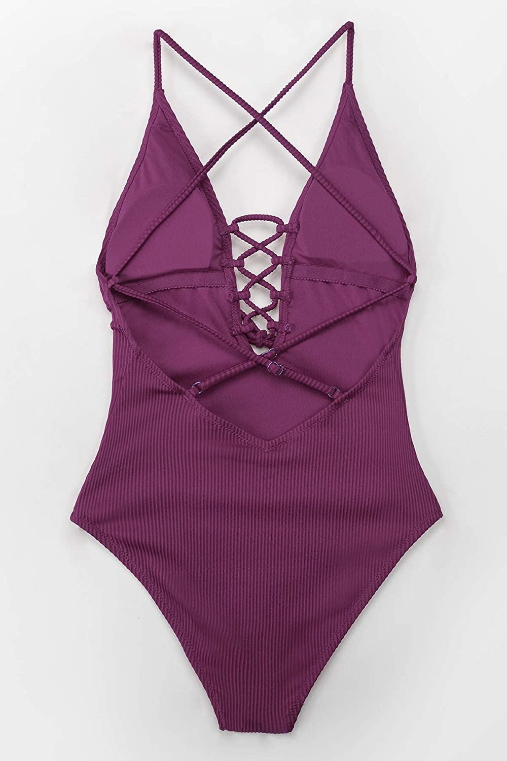 CUPSHE Women's Solid Color V Neck Lace Up One Piece Swimsuit