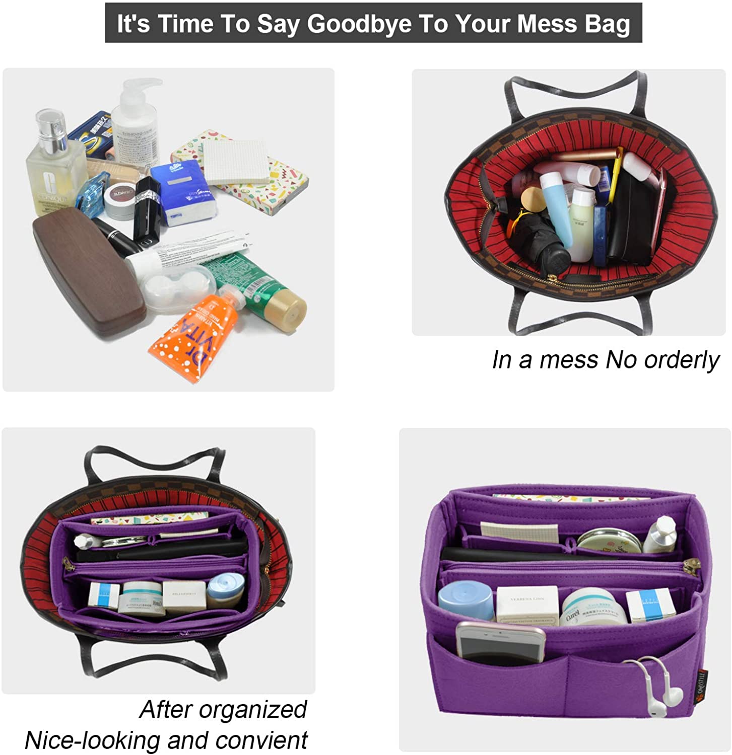 Purse Organizer Insert, Handbag & Tote Organizer, Bag in Bag, Perfect for Speedy Neverfull and More