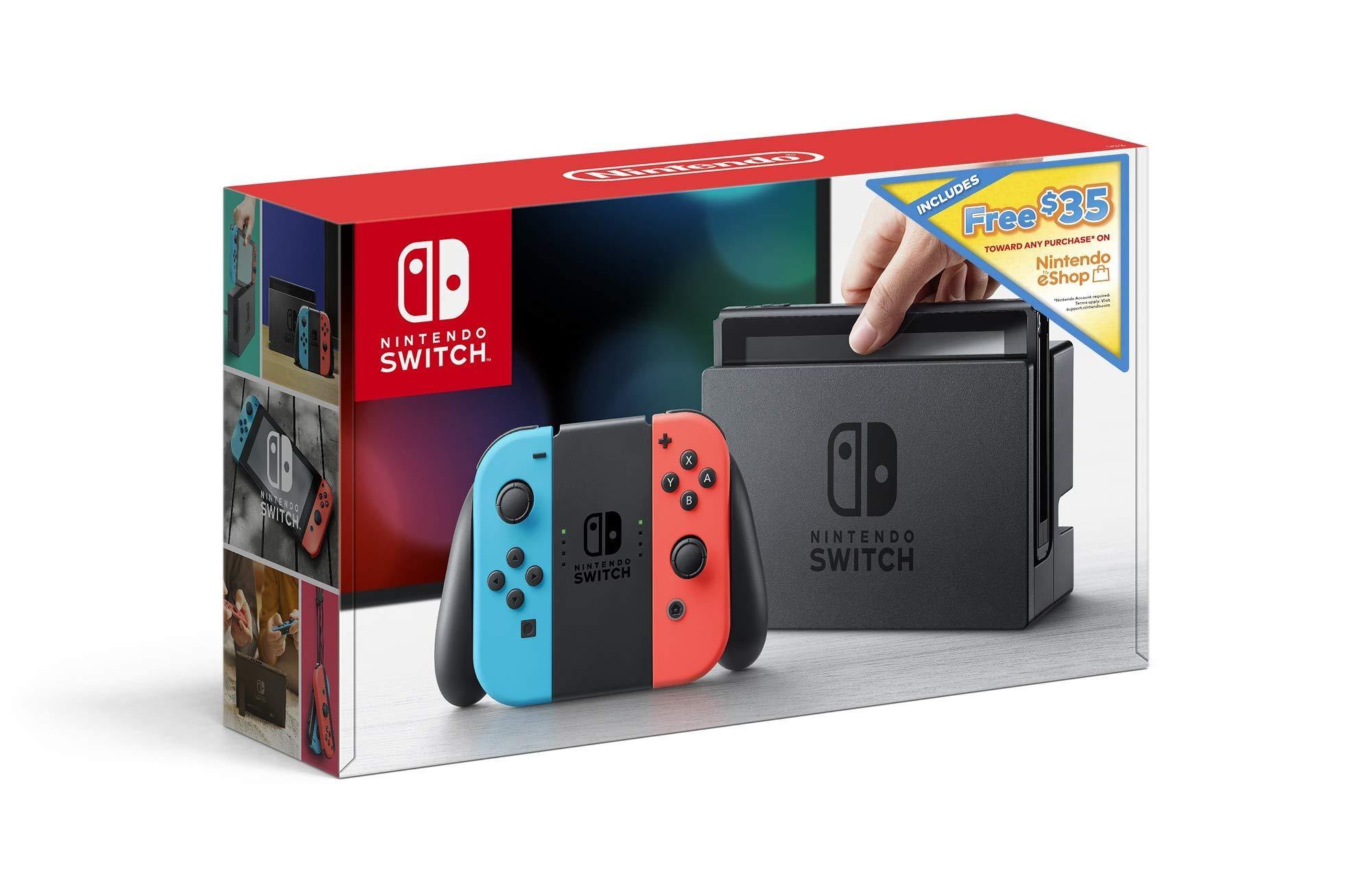 Nintendo Switch w/ Neon Blue & Neon Red Joy Con + $35 Nintendo eShop Credit Download Code - Nintendo Switch - JOY2ESpree