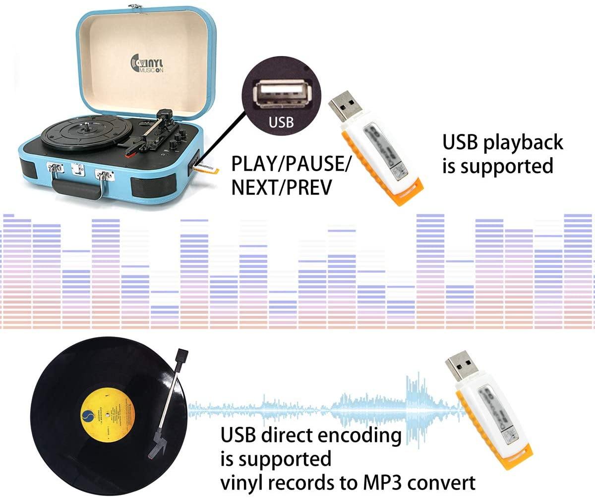 Bluetooth Record Player 3 Speed Craftmanship Turntable with Built-in Premium Speakers Support USB Playback/Recording (Black)… - JOY2ESpree