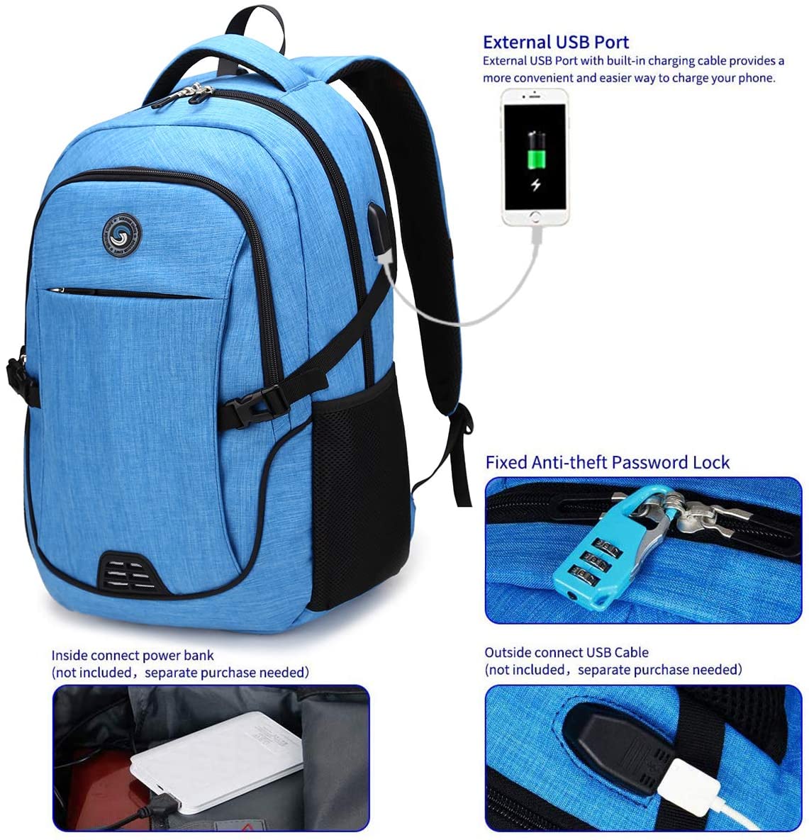SHRRADOO Durable Anti Theft Laptop Backpack Travel Backpacks Bookbag