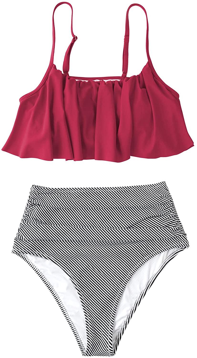 CUPSHE Women's High Waisted Falbala Bikini Set