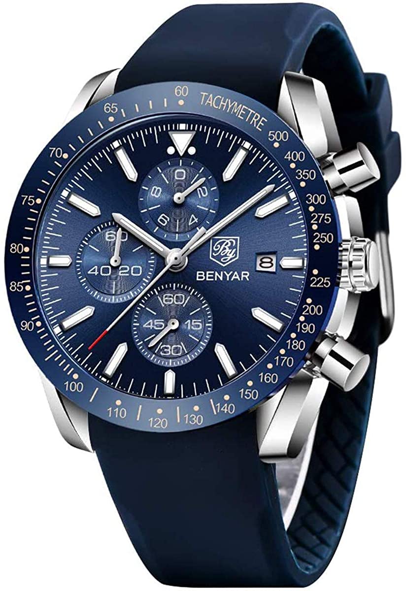 BENYAR Chronograph Mens Watch Quartz Movement 30M Waterproof | Leather Watch Strap