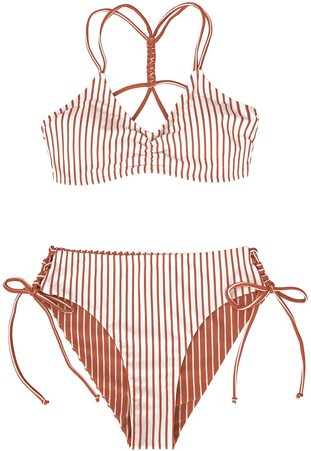 CUPSHE Women's Back Braided Straps Reversible Bottom Strappy Lace Up Bikini Sets
