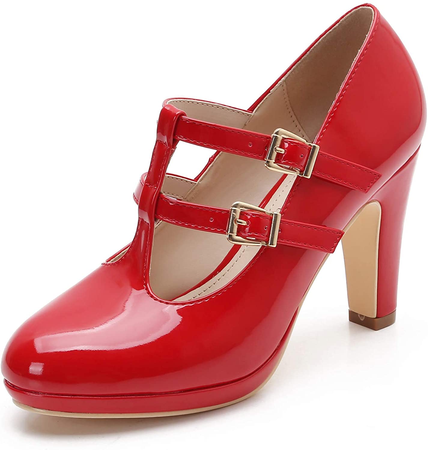 MACKIN J G574-1 Women's Mary Jane Vintage Heels Chunky Platform T-Strap Dress Pumps