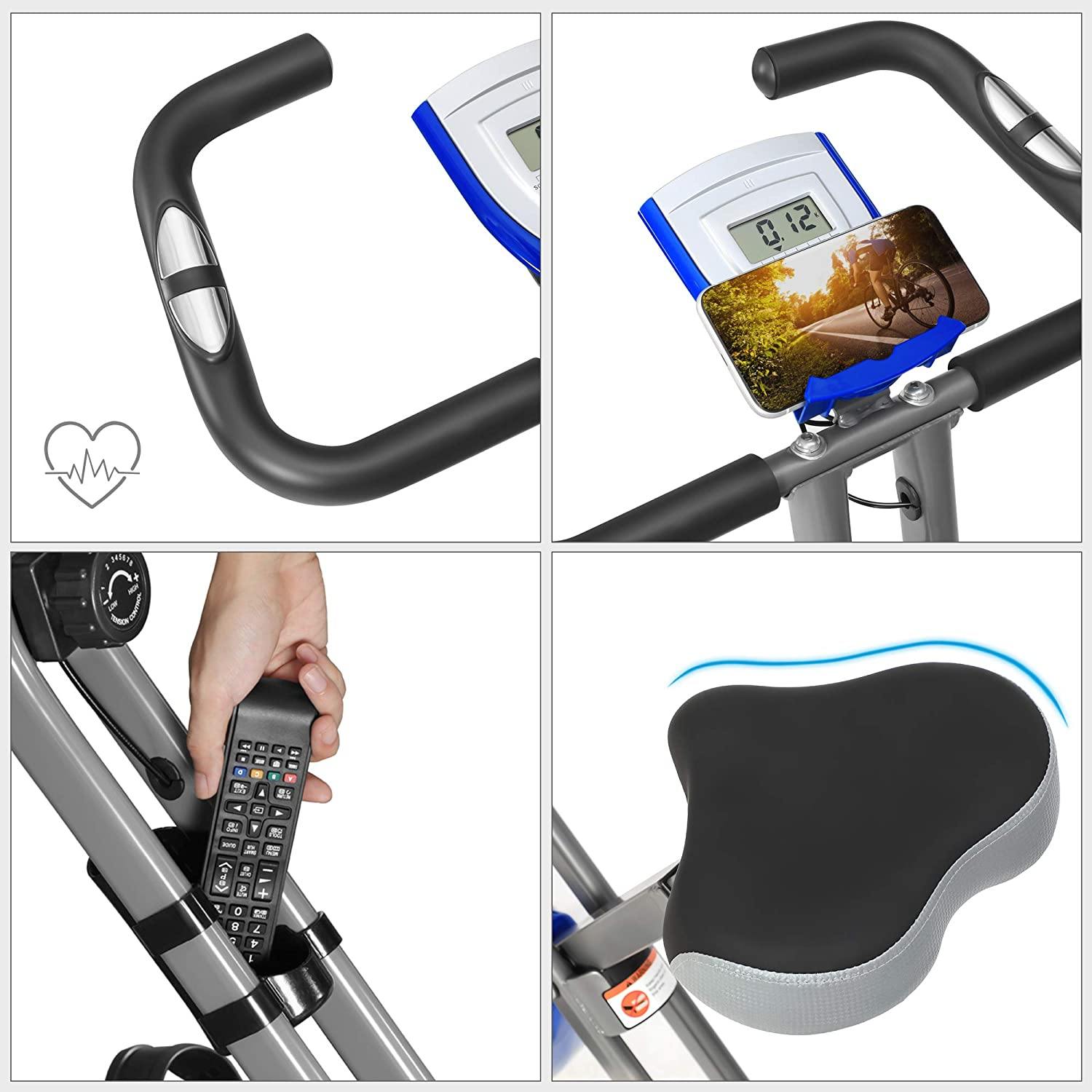 SONGMICS Exercise Bike, Foldable Indoor Cycling Bike for Fitness Workout, Phone Holder, 220 lb Max. Weight - JOY2ESpree