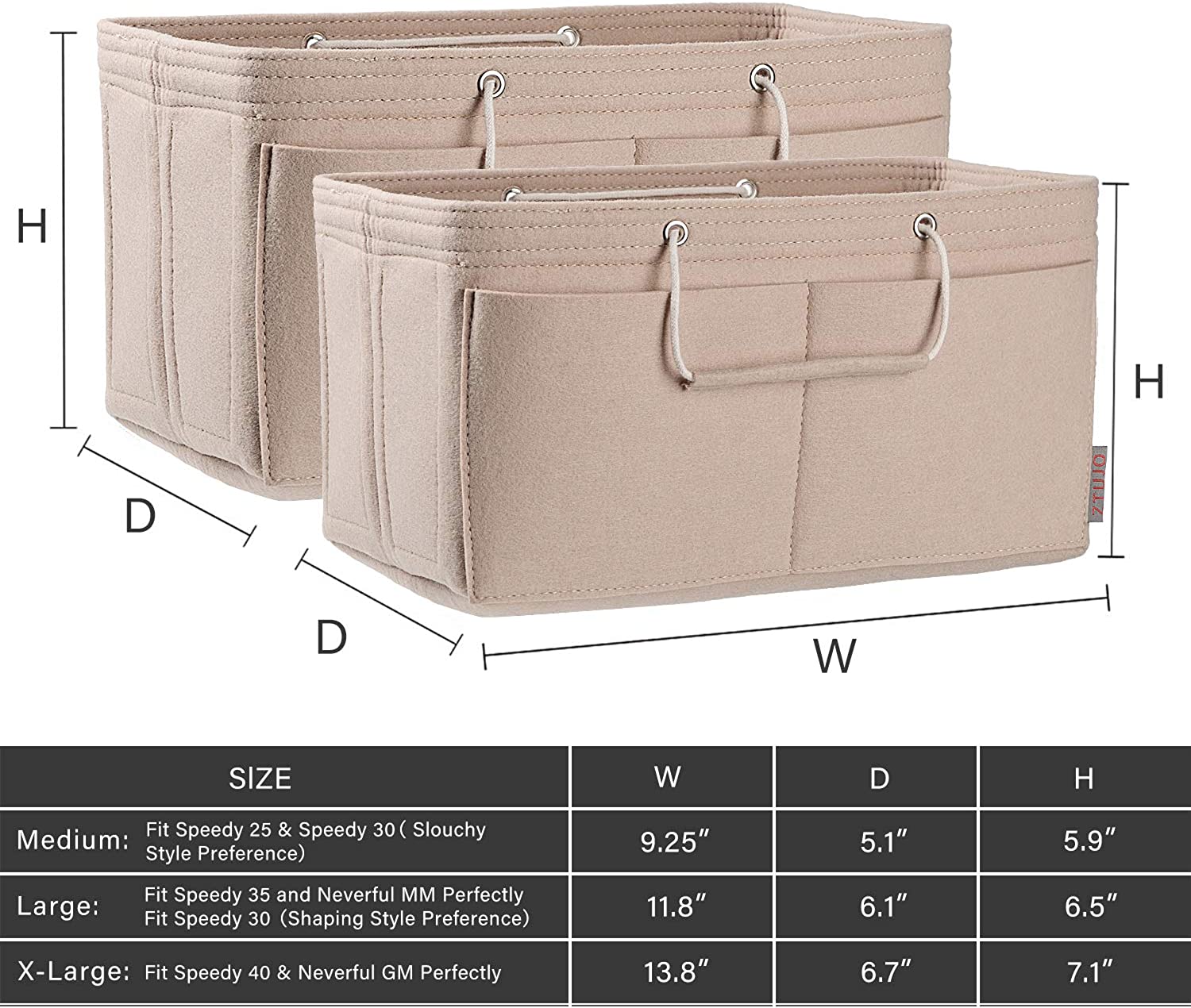 Purse Organizer, Multi-Pocket Felt Handbag Organizer, Purse Organizer Insert with Handles, Medium, Large, X-Large