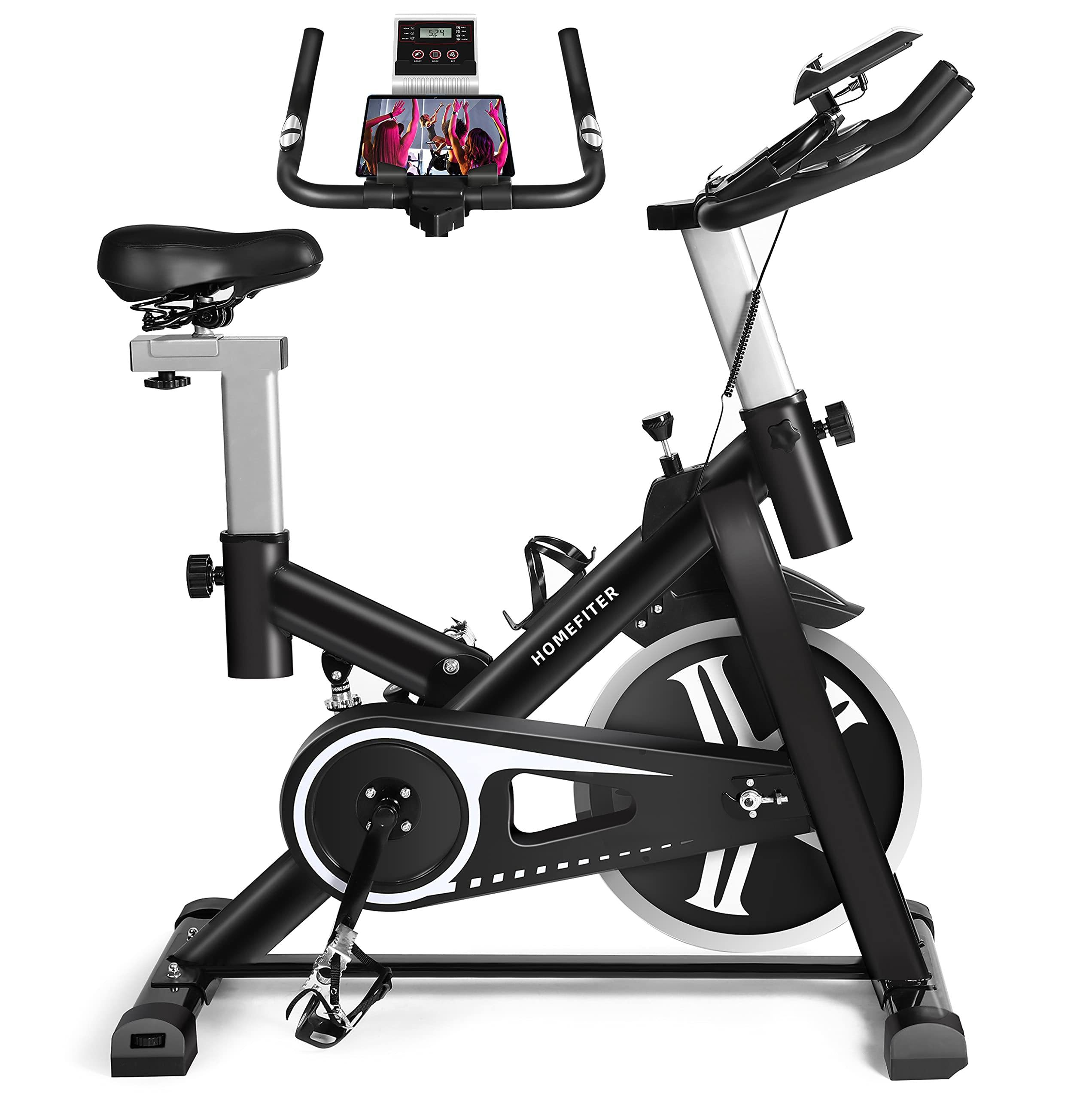 Indoor Cycling Bike Exercise Bike Stationary Bikes for Fitness Workouts with Comfortable Seat Cushion LCD Monitor, Silent Smooth - Black - JOY2ESpree