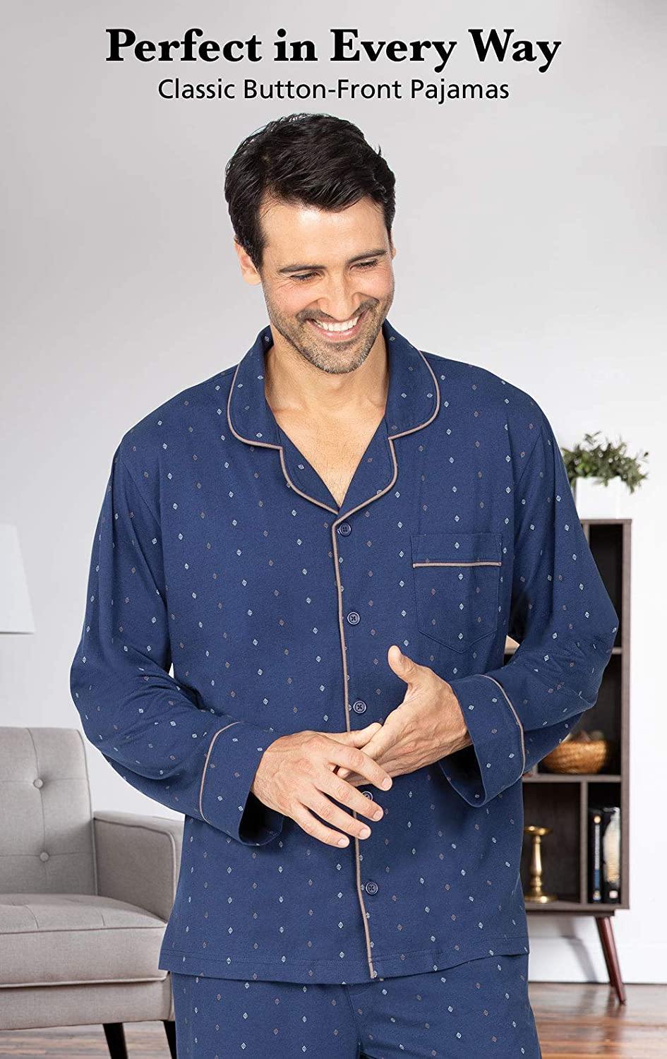 PajamaGram Classic Mens Pajamas Cotton - Men Pajamas Set