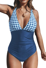 
                        
                          Load image into Gallery viewer, CUPSHE Women's One Piece Swimsuit V Neck Tummy Control Cross Back Vintage Swimwear Bathing Suits
                        
                      