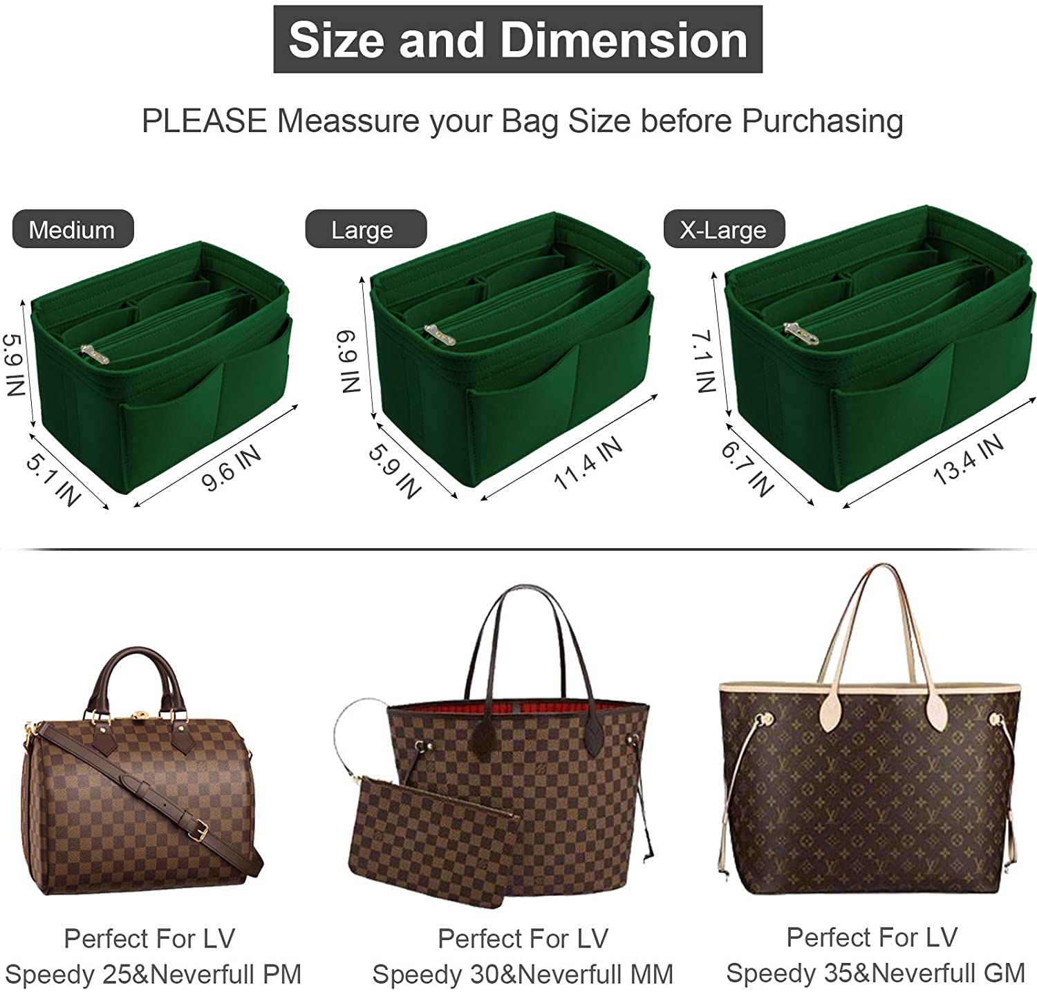 Purse Organizer Insert, Handbag & Tote Organizer, Bag in Bag, Perfect for Speedy Neverfull and More