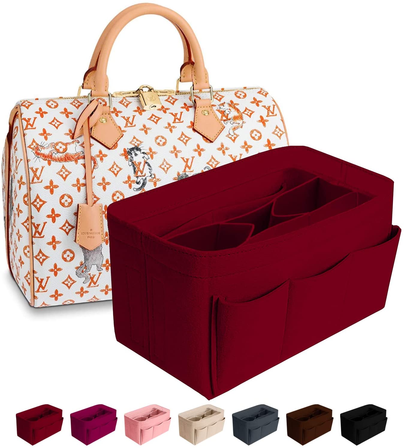 Purse Organizer Insert Felt Bag Organizer Handbag Organizer Insert for Tote fits LV Speedy Neverfull Longchamp, Grey, Medium (Medium, Pink)