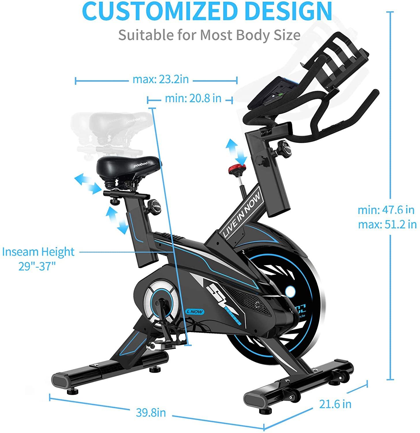 pooboo Exercise Bike, Indoor Cycling Bike Stationary Belt Drive - JOY2ESpree