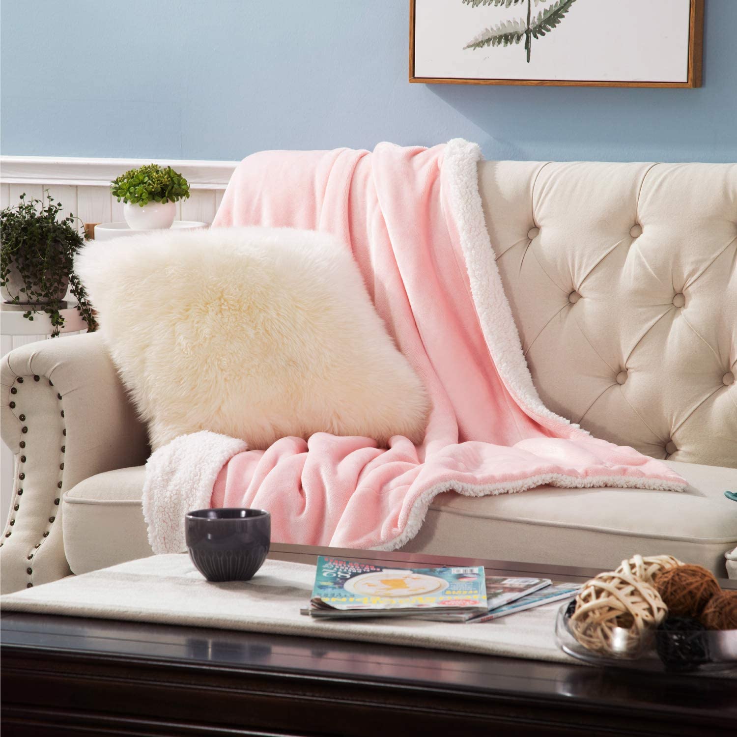 Bedsure Sherpa Fleece Blanket Throw Size Navy Lightweight Super Soft Cozy Luxury Bed Blanket Microfiber