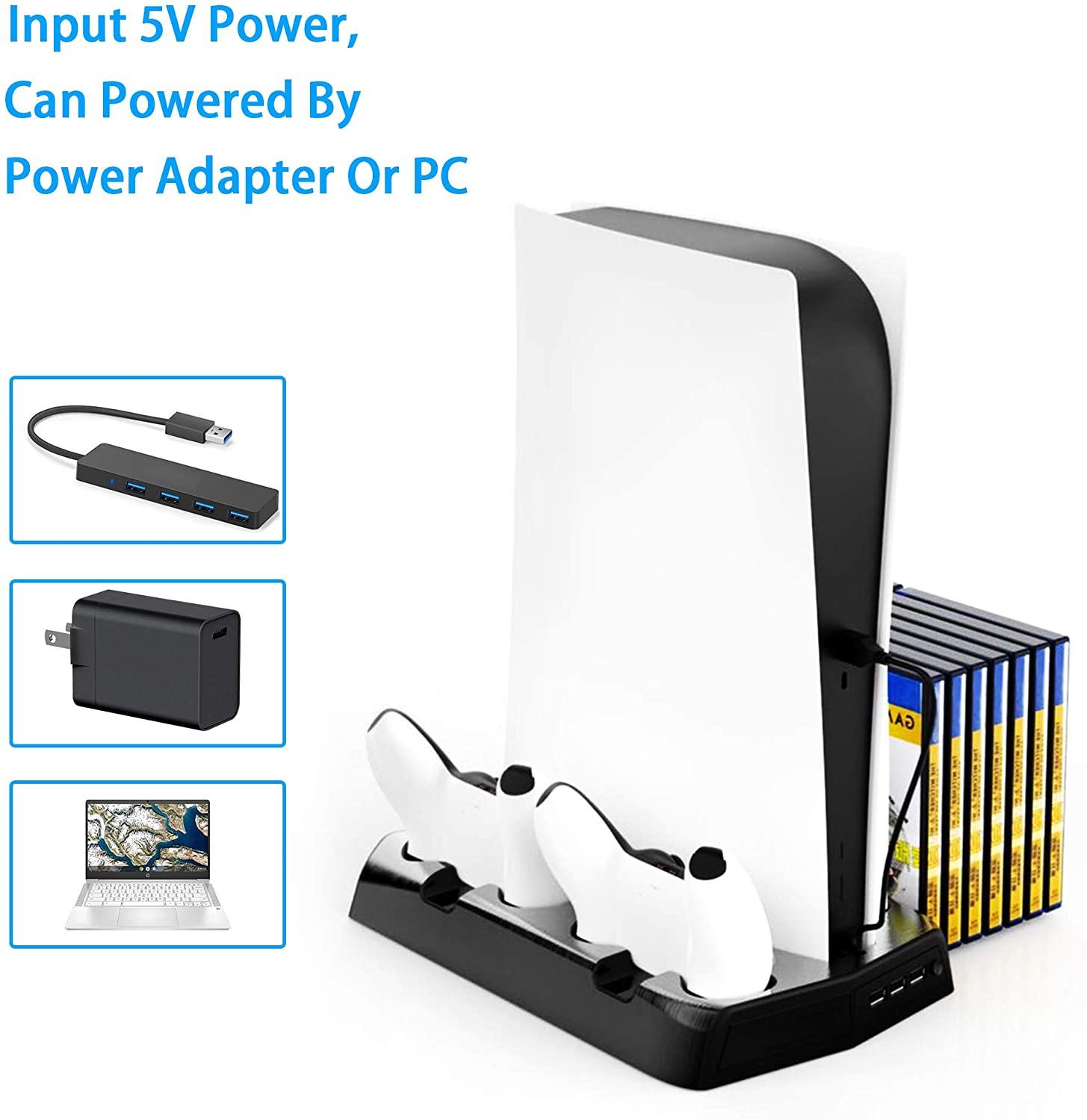 PS5 Console Cooling Fan, Arespark Playstation5 Vertical Edition Console Cooling Stand with Dualsense Controller Charge Station & Game Slots - JOY2ESpree