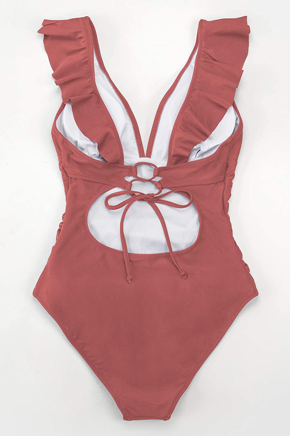 CUPSHE Women's V Neck One Piece Swimsuit Ruffled Lace Up Monokini