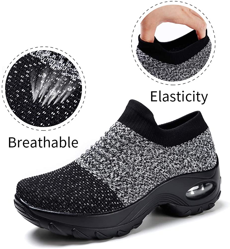 STQ Slip On Breathe Mesh Walking Shoes Women Fashion Sneakers Comfort Wedge Platform Loafers