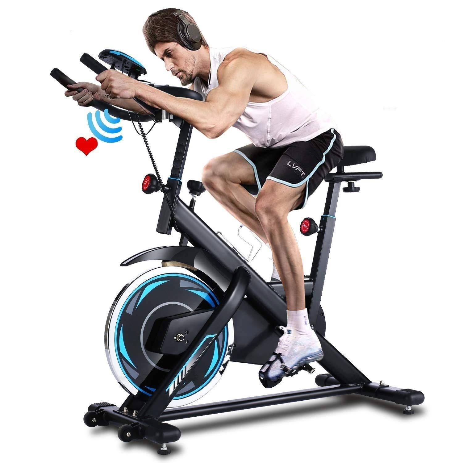 ANCHEER Indoor Exercise Bike, Fitness Stationary Indoor Cycling Bike Belt Drive with LCD Monitor for Home Cardio Workout Bike Training - JOY2ESpree