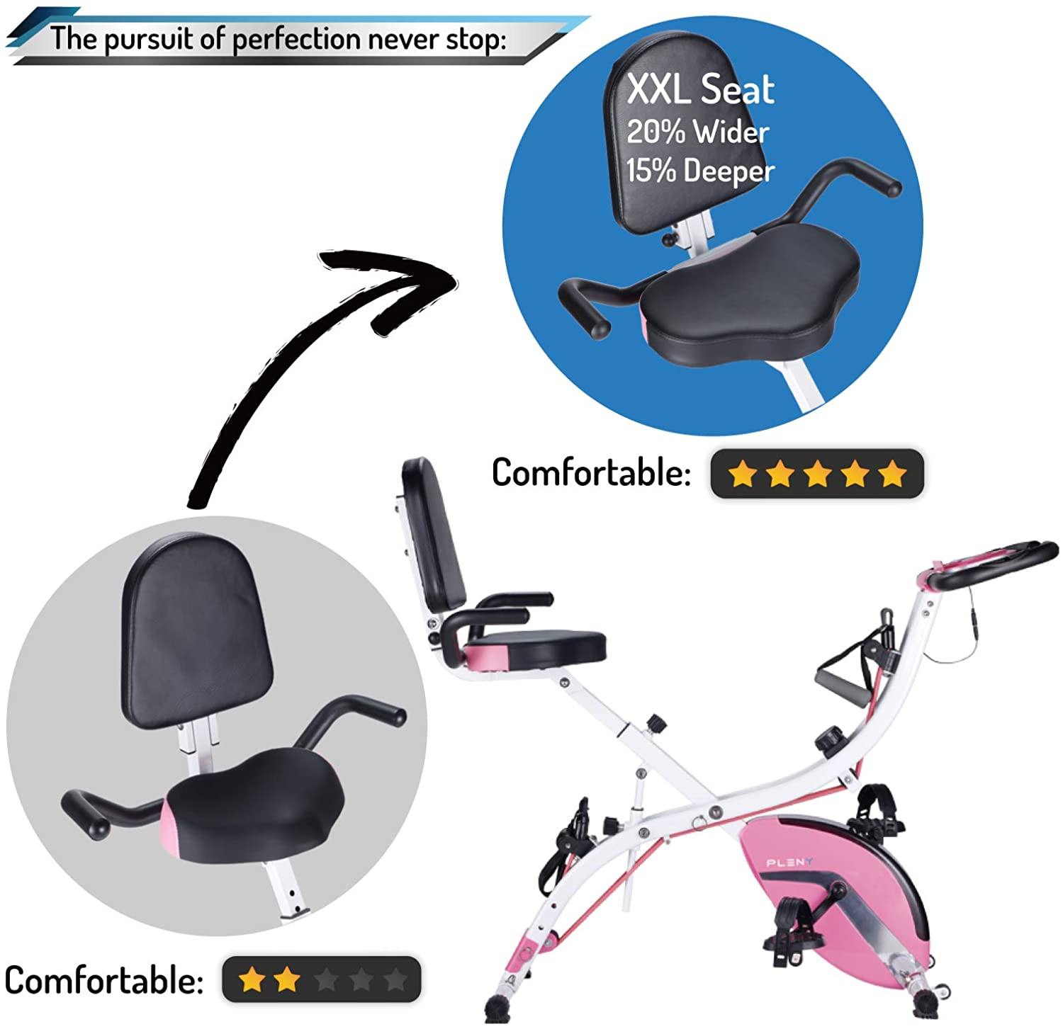 PLENY 3-in-1 Total Body Workout Exercise Bike w/Backlit Screen, High Backrest, Adjustable Resistance Bands for Arm & Leg, and 300 lbs Weight Support - JOY2ESpree