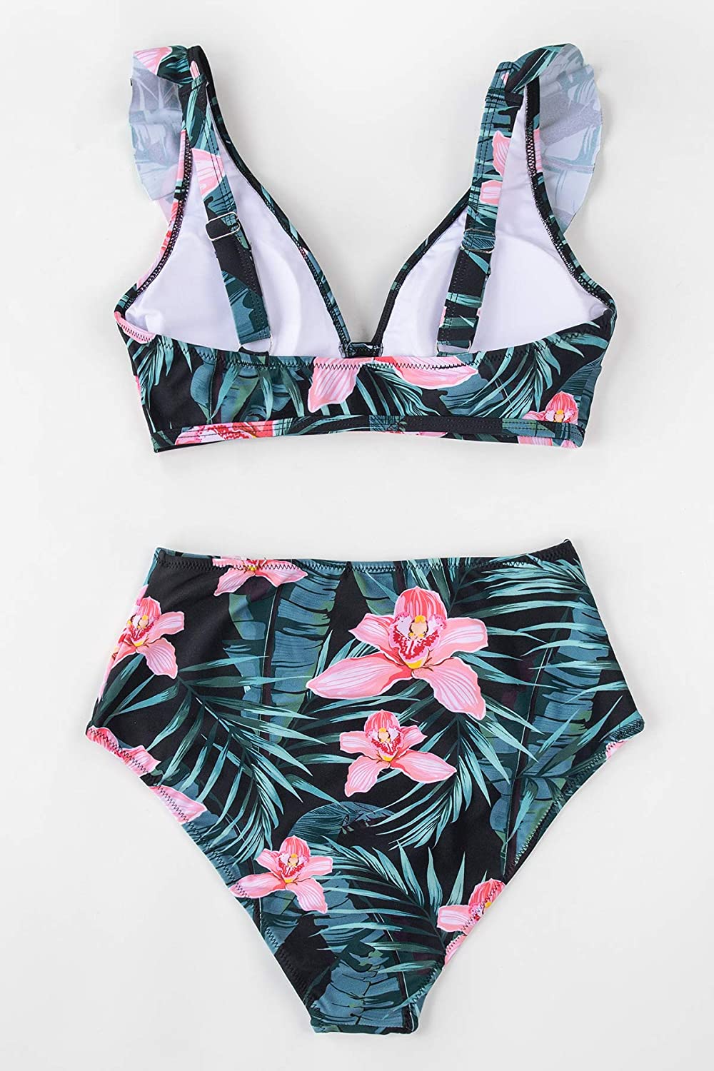 CUPSHE Women's High Waist Bikini Swimsuit Ruffle Floral Print Two Piece Bathing Suit