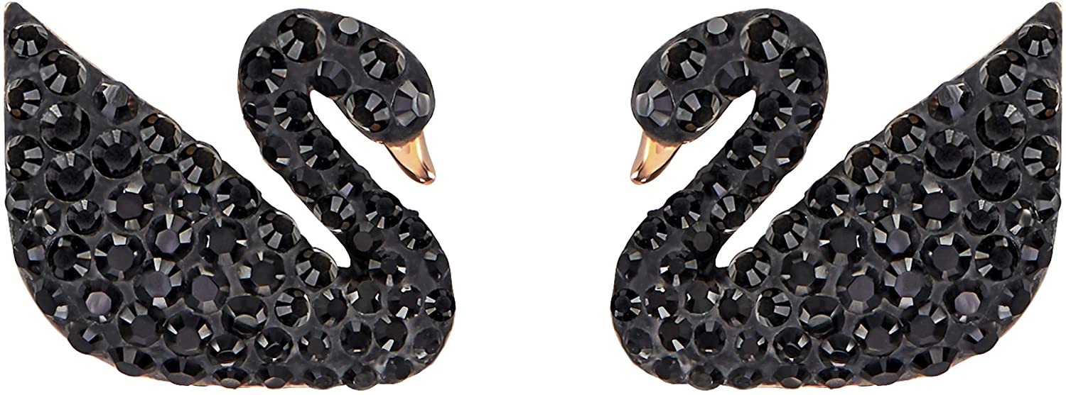 SWAROVSKI Women's Iconic Swan Jewelry Collection, Rose Gold Tone Finish, Black Crystals - JOY2ESpree
